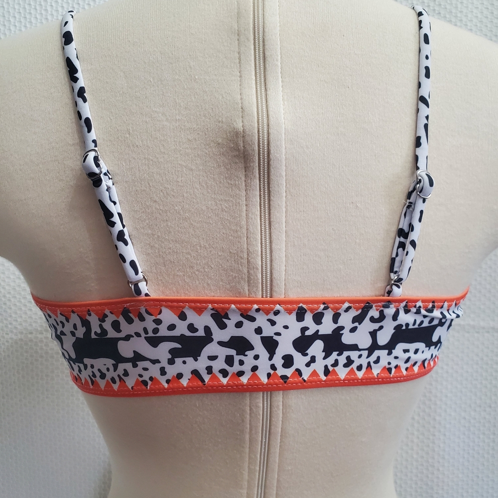 Women’s White & Navy Animal Print Crop Bralette with Orange Trim - Picture 2 of 5